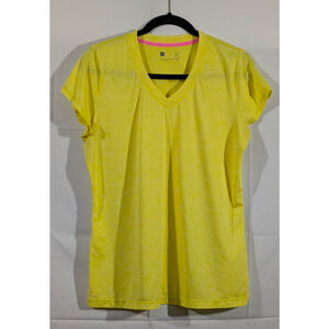 Xersion Yellow V Neck Performance Tee Women’s Large Athletic Activewear Top